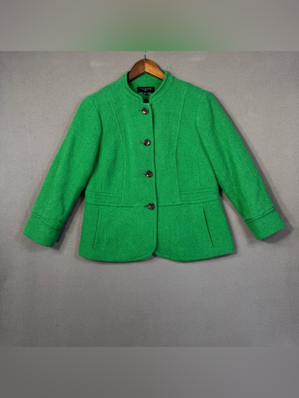 Vintage Y2K Style Talbots 3/4 Sleeve Vibrant Green Wool Blend Jacket, 6 Petite